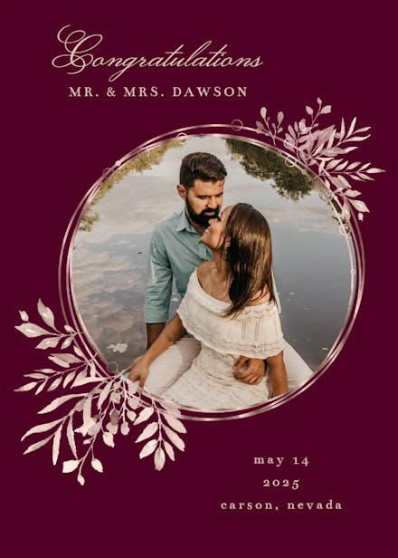 Rose gold geometric floral frames - wedding congratulations card