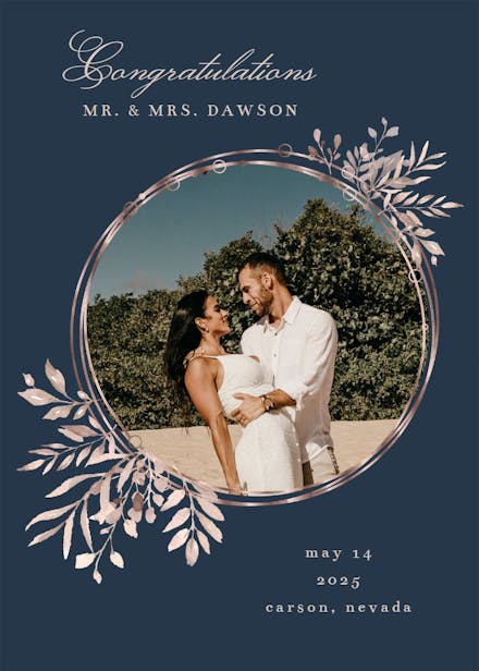 Rose gold geometric floral frames - wedding congratulations card