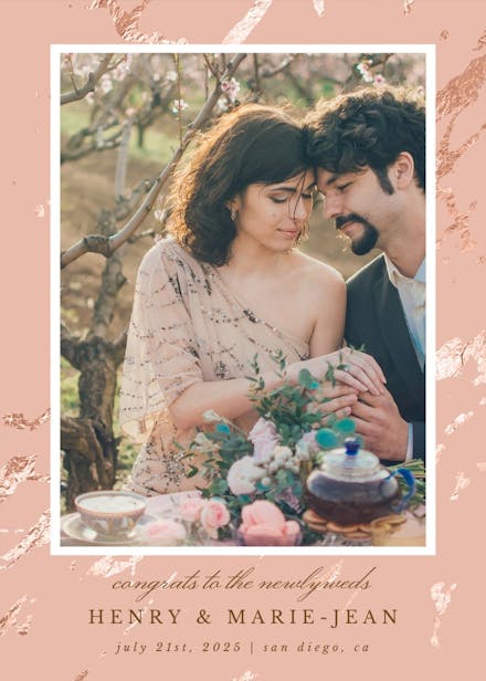 Rose gold marble - wedding congratulations card