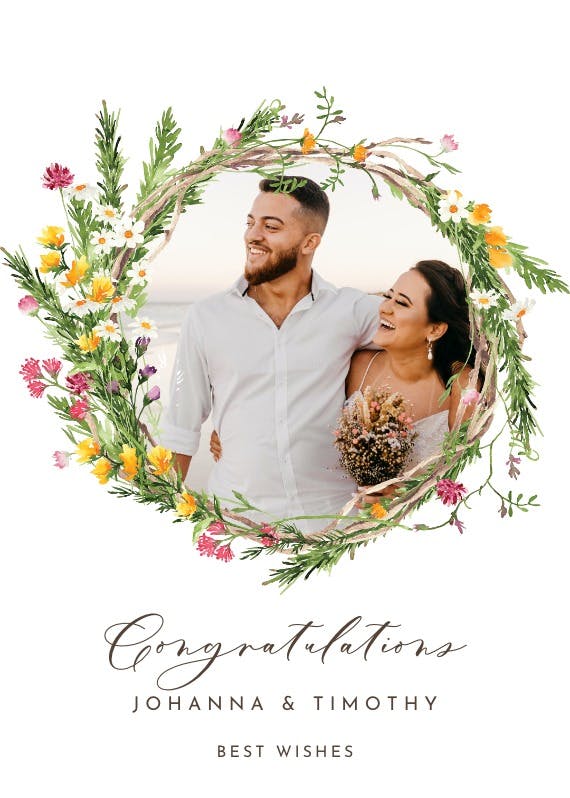 Spring flowers wreath photo -  free wedding congratulations card