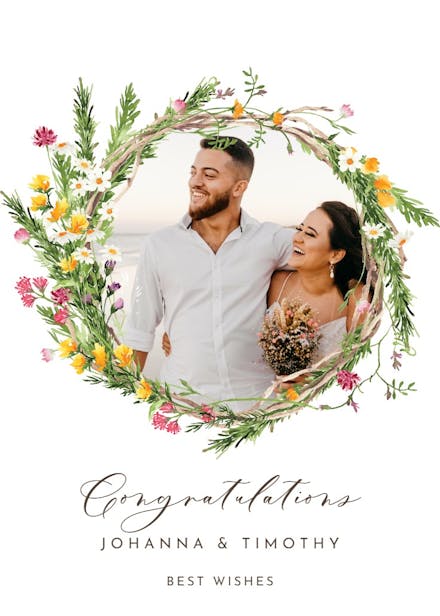 Spring flowers wreath photo - wedding congratulations card