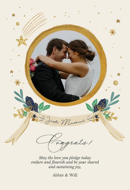 Stars and florals - wedding congratulations card