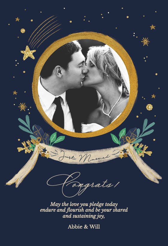 Stars and florals -  free wedding congratulations card