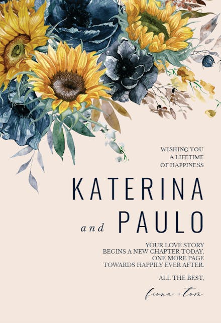 Sunflower and Blue - Wedding Congratulations Card