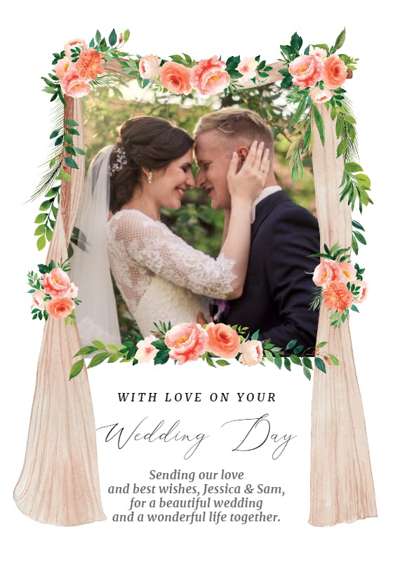 Tulle and roses - wedding congratulations card