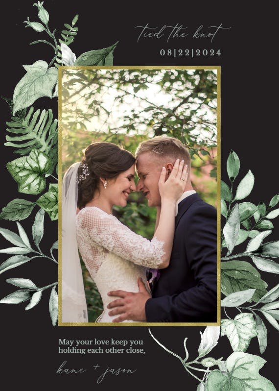 Variegated vines - wedding congratulations card