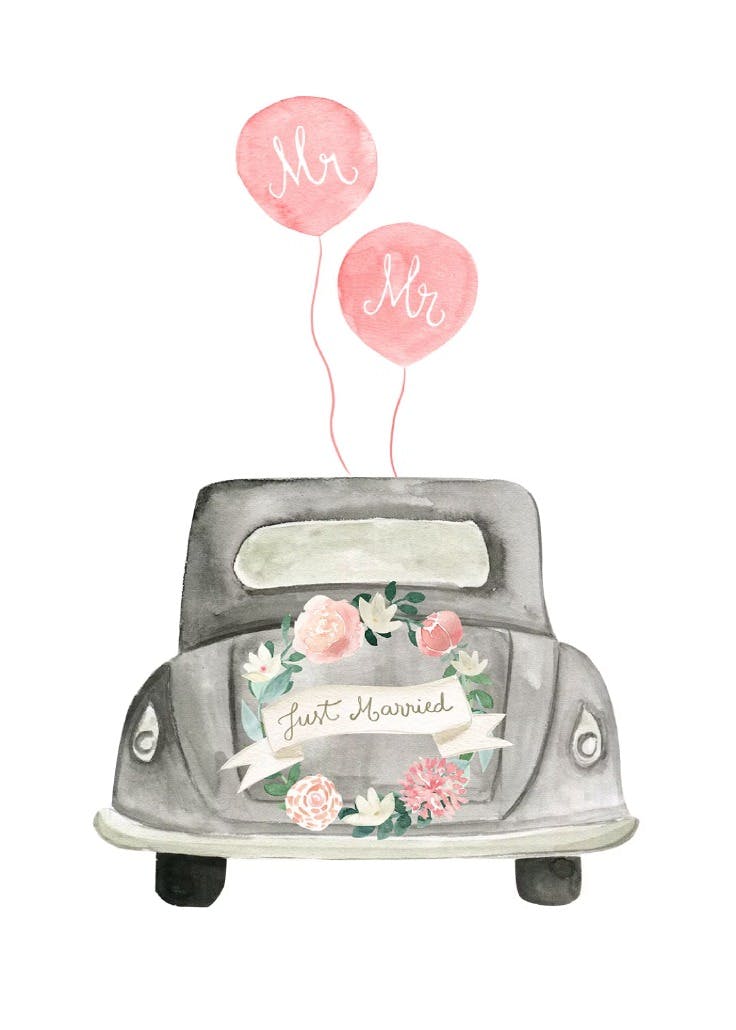 Vintage wedding car - tarjeta de boda