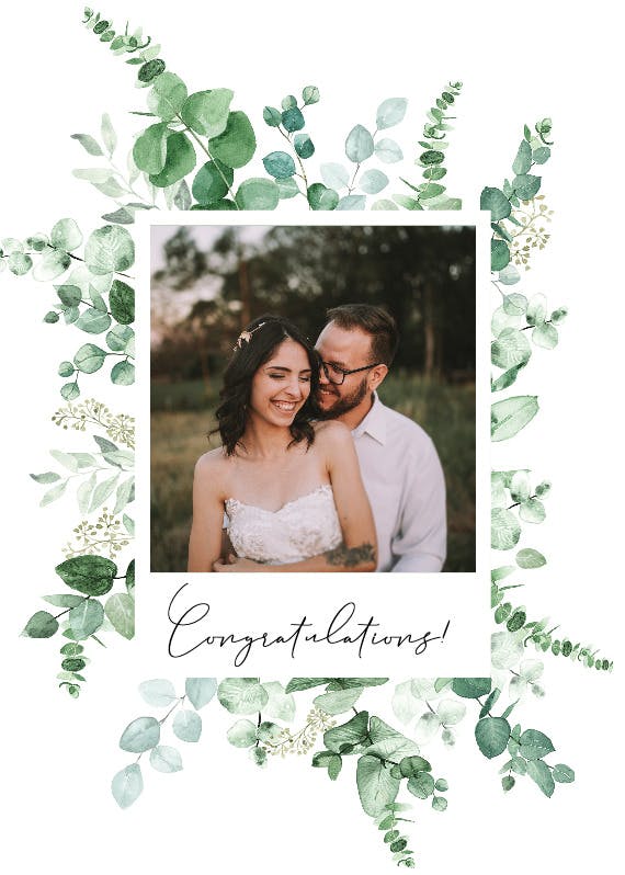 Watercolor eucalyptus frame -  free wedding congratulations card