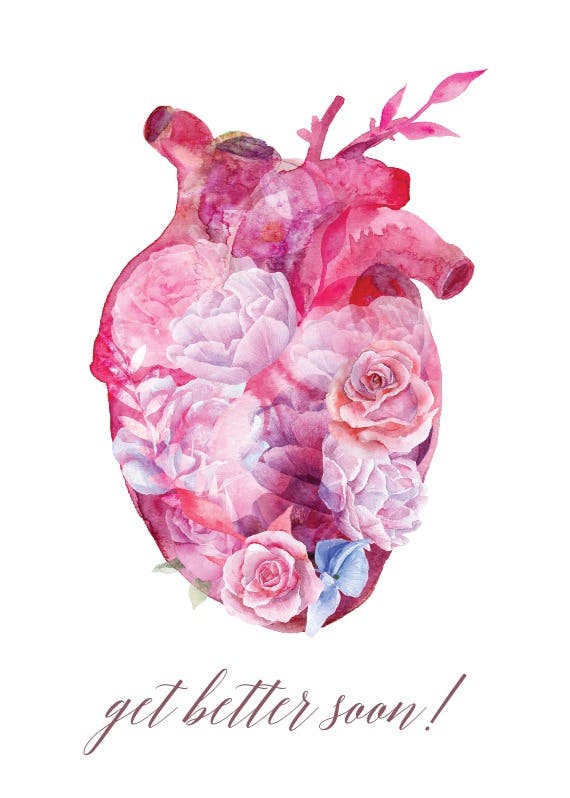 Artistic floral heart - get well soon card