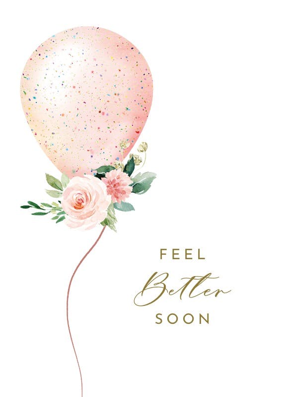 Floral glitter balloon - tarjeta de recupérate pronto