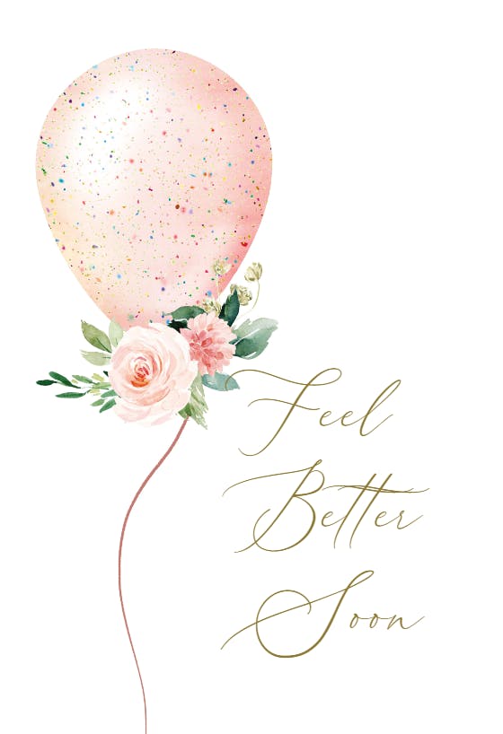 Floral glitter balloon -  tarjeta de recupérate pronto