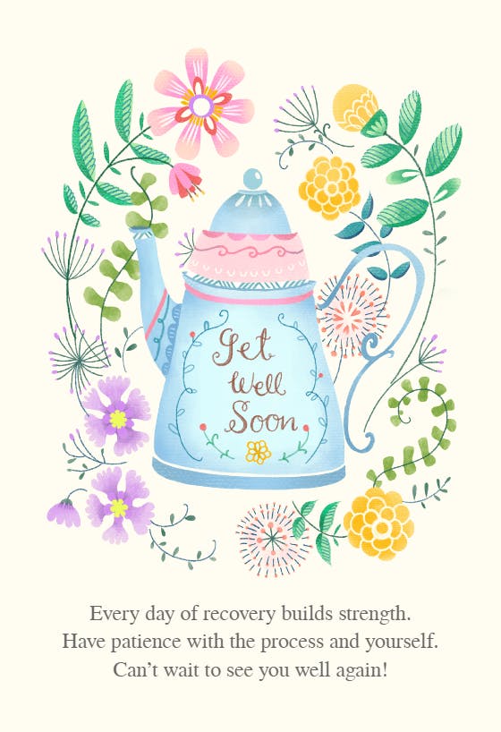 Floral teapot - get well soon card