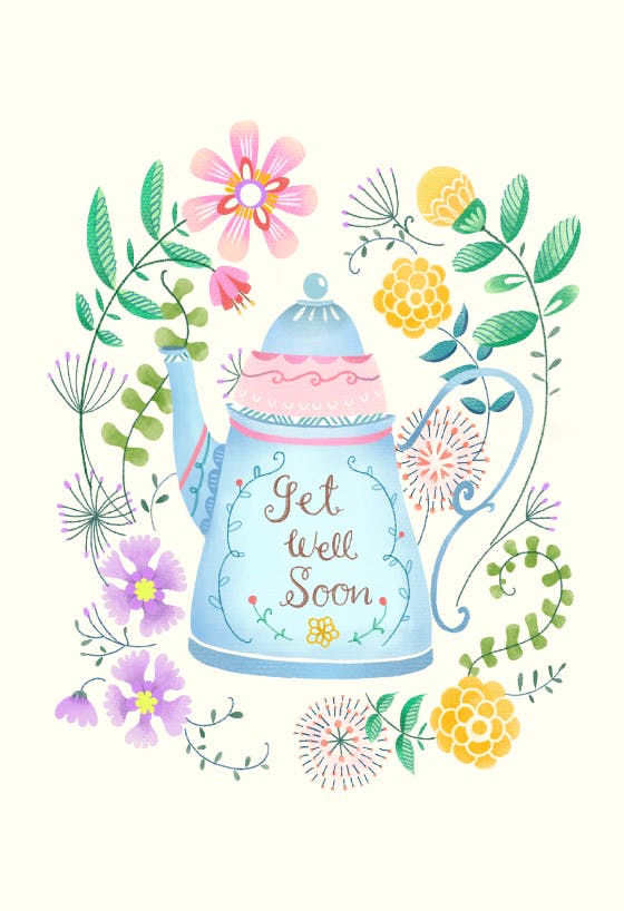 Floral teapot - get well soon card