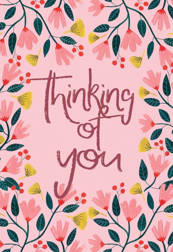 Pink floral -  free thinking of you card