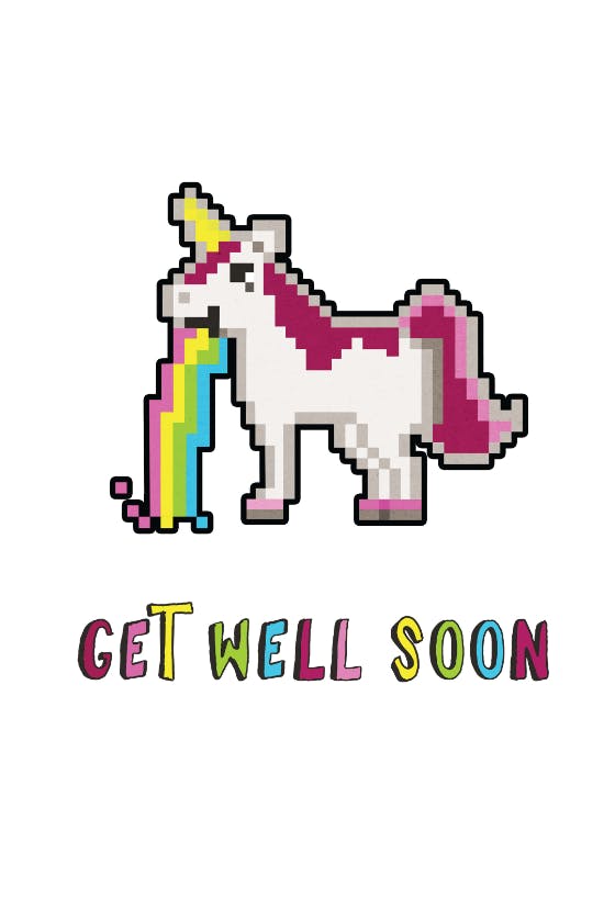 Puking unicorn -  tarjeta de recupérate pronto