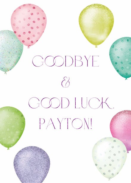 Foil & glitter balloons - farewell card
