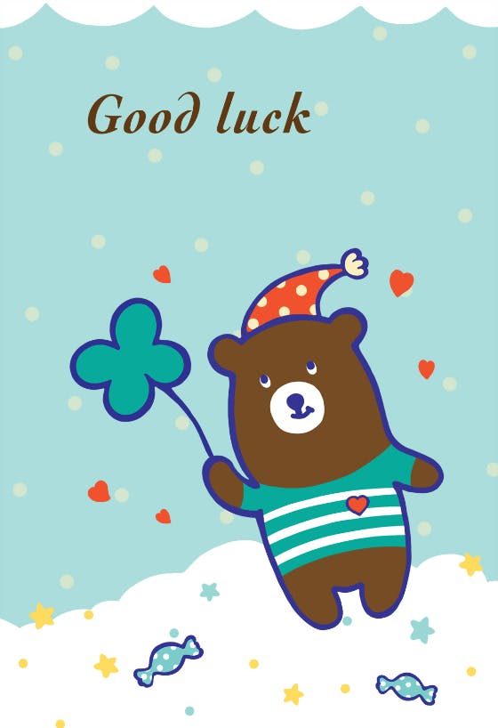 Good luck teddy bear - good luck card