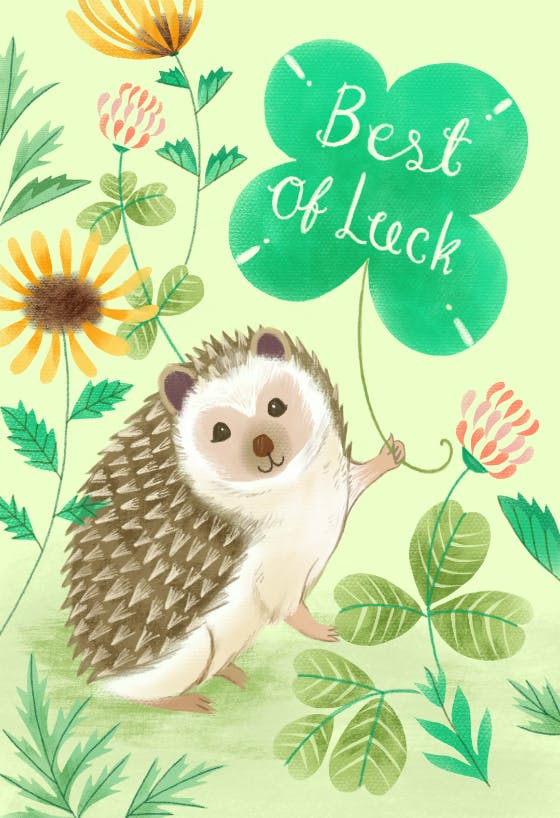 Lucky hedgehog - good luck card