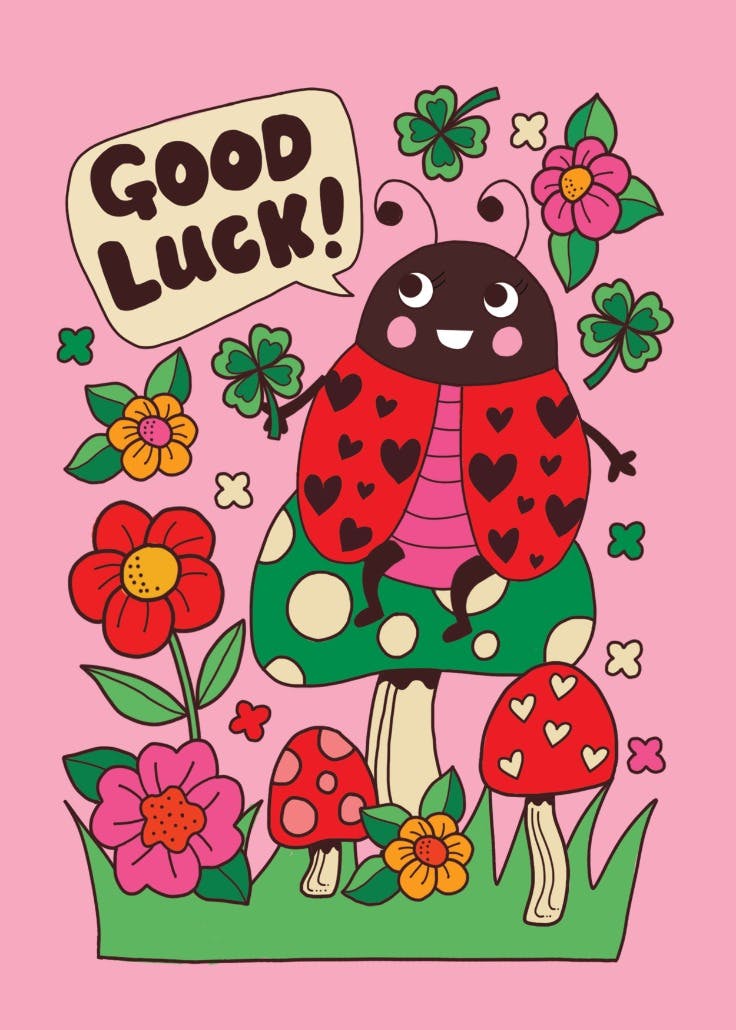 Lucky ladybug wishes - thinking of you card