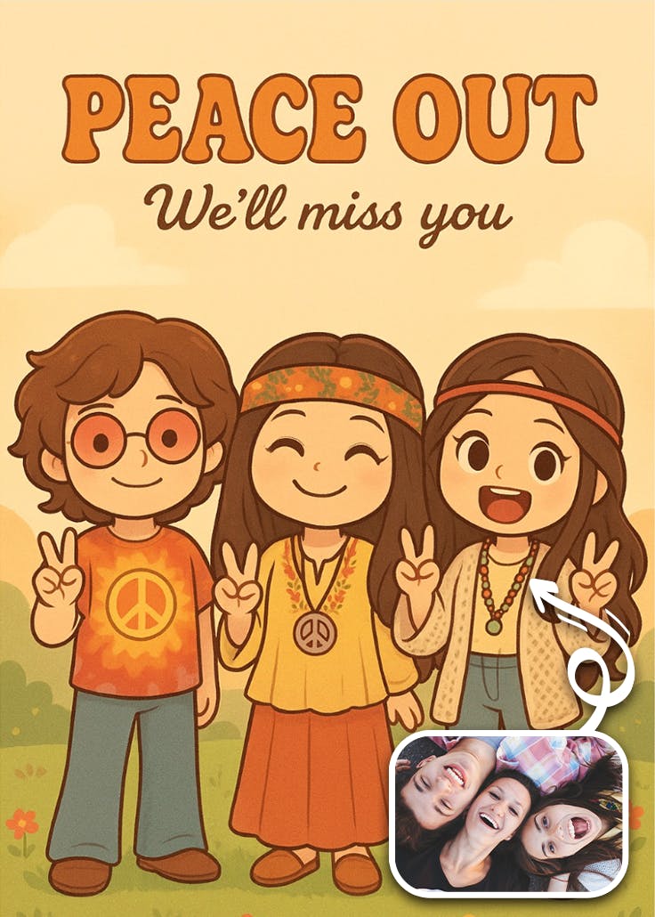 Peace out - tarjeta de despedida