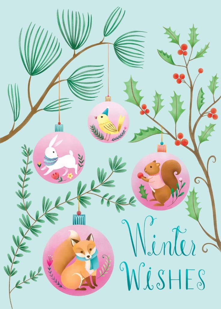 Animal christmas balls - christmas card