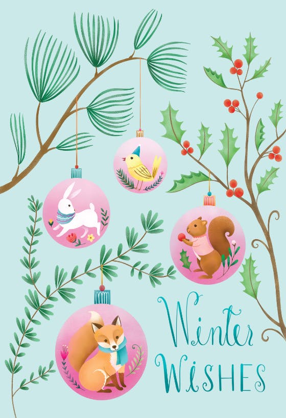 Animal christmas balls -  tarjeta de navidad