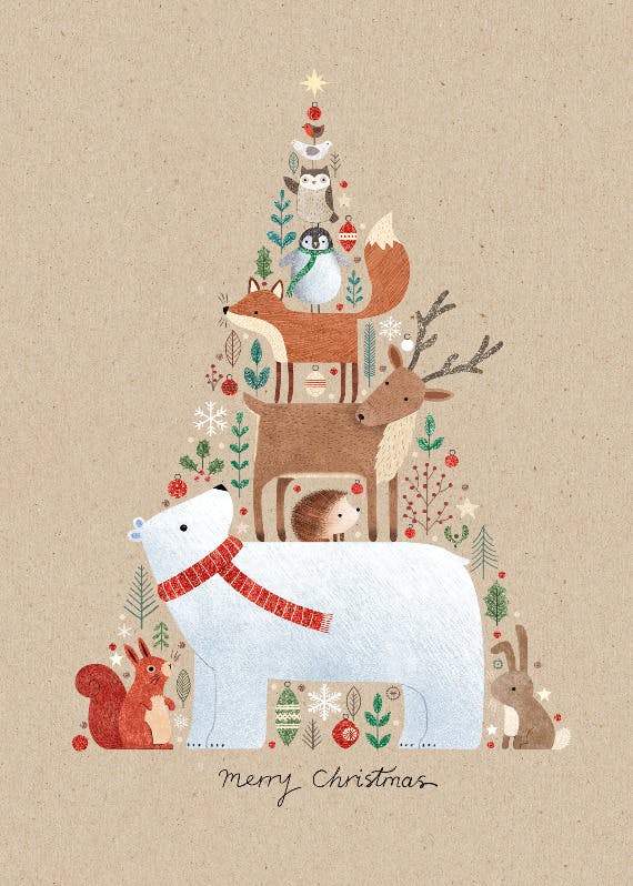 Animals in a tree shape - holidays card