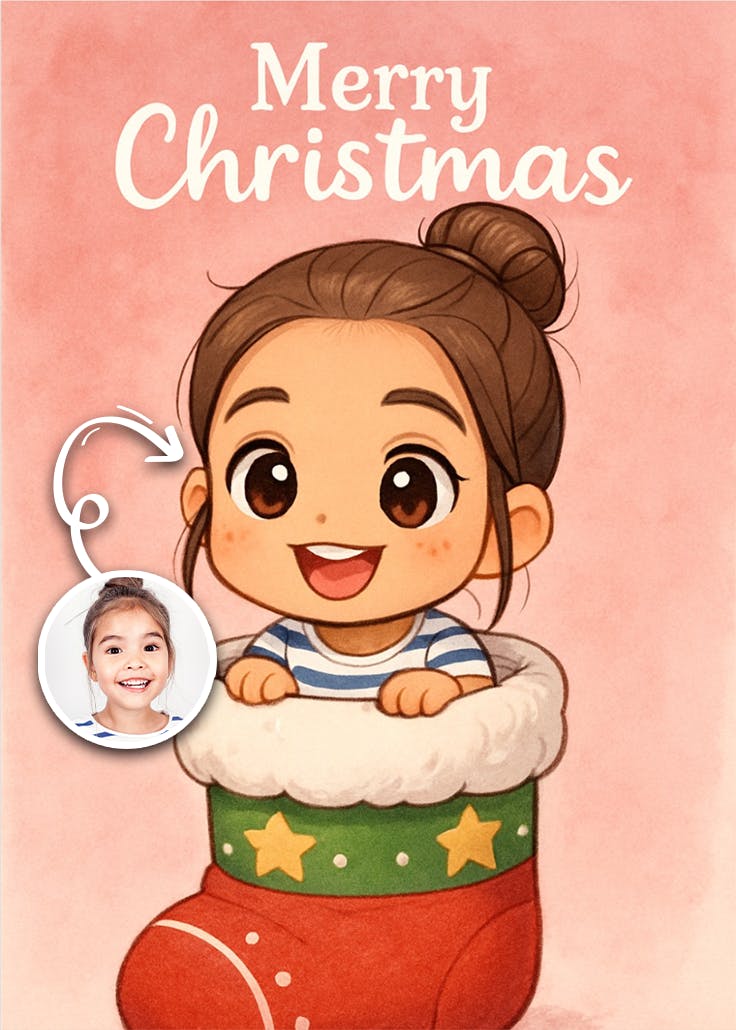 Chibi christmas sock - tarjeta de navidad