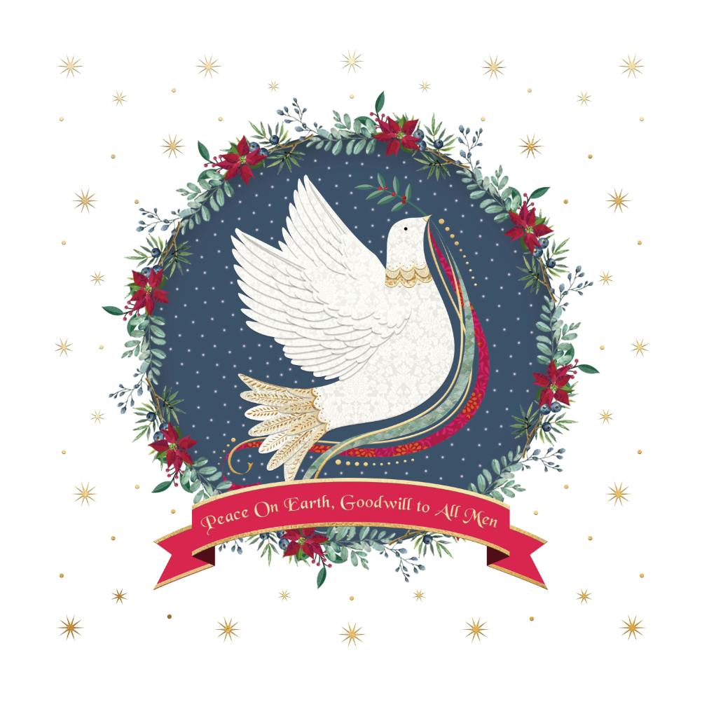 Dove peace in floral wreath - christmas card