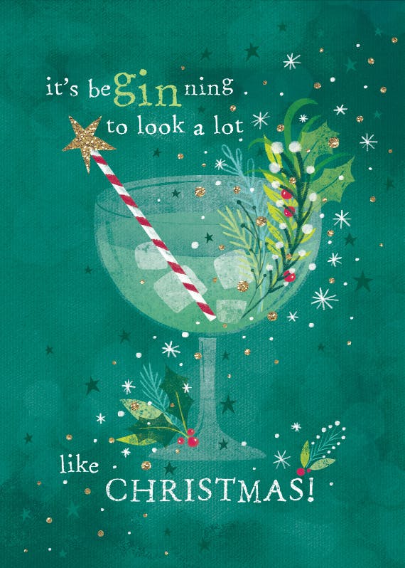 Gin Glass Christmas Card Greetings Island