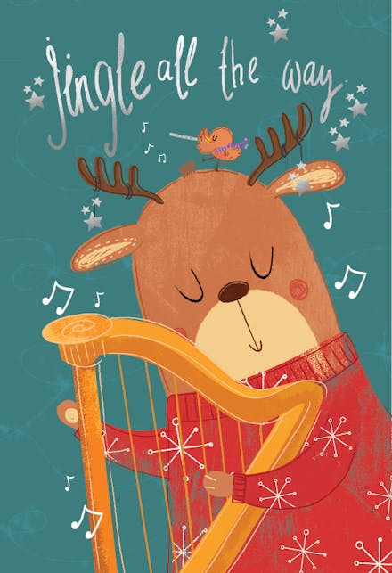 Harping reindeer - Christmas Card