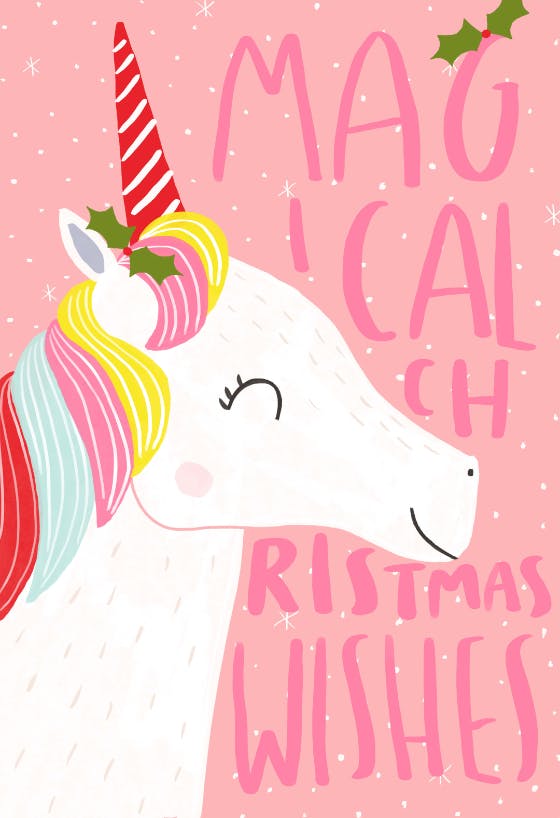 Holly pink unicorn - christmas card