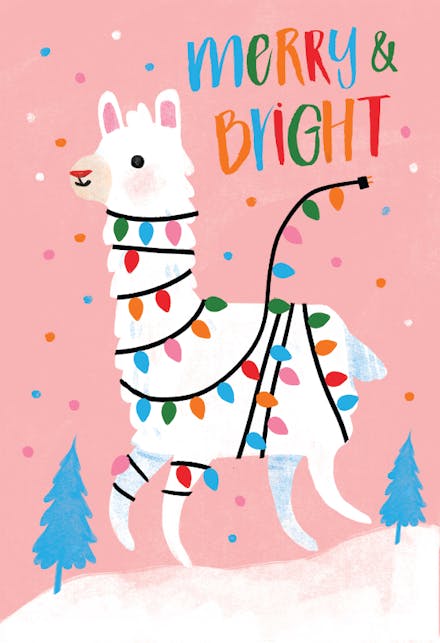 Merry and Bright Llama - Tarjeta De Navidad