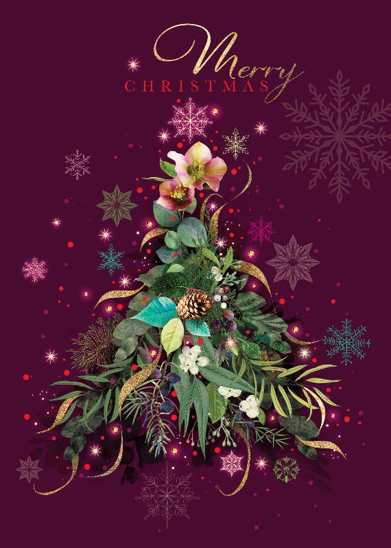Purple decorative christmas tree - christmas card