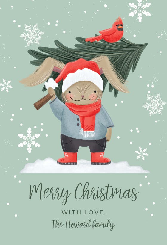Rabbit and tree - christmas card