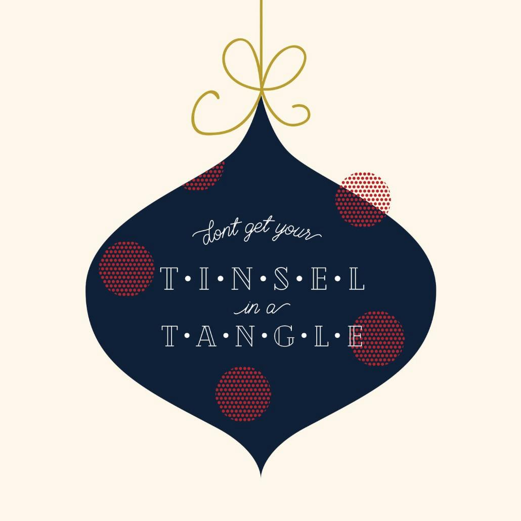 Tinsel in a tangle - christmas card