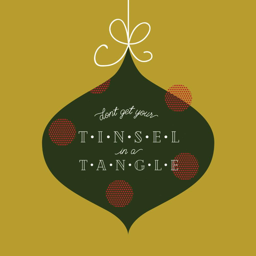 Tinsel in a tangle - christmas card