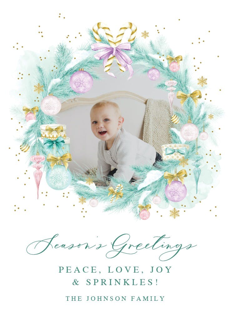 Winter blue and gold wreath - christmas card