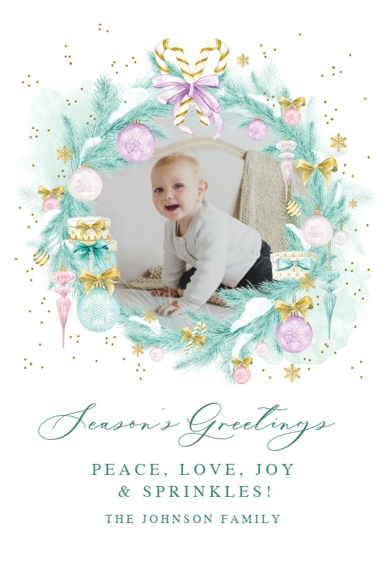 Winter blue and gold wreath - holidays card