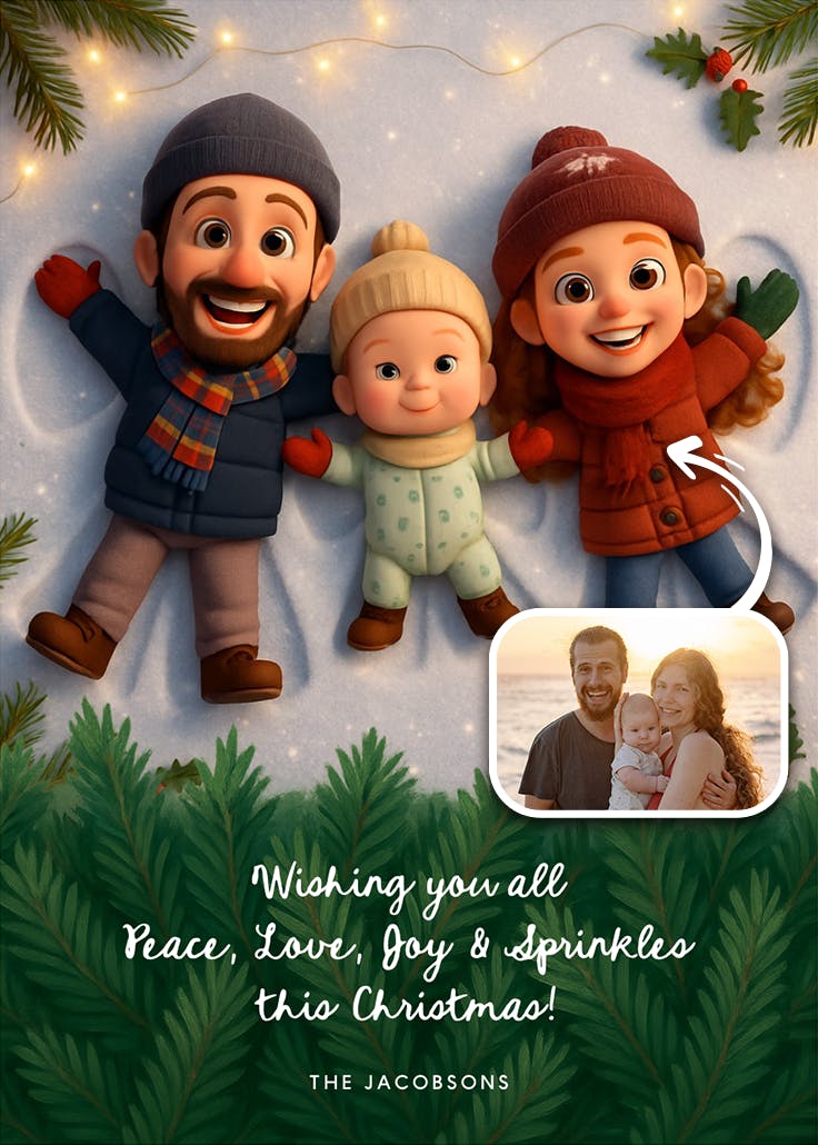 Winter snow angel - tarjeta de navidad