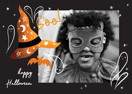 Hat and ghosts - halloween card