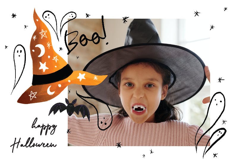 Hat and ghosts - halloween card