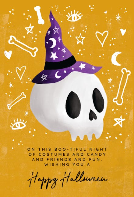 Scull with Purple Heart - Halloween Card