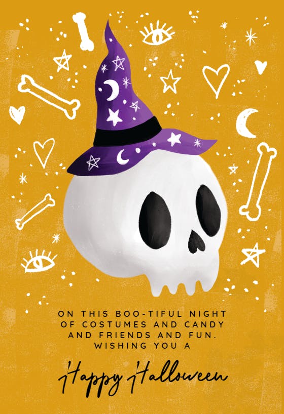 Scull with purple heart - halloween card