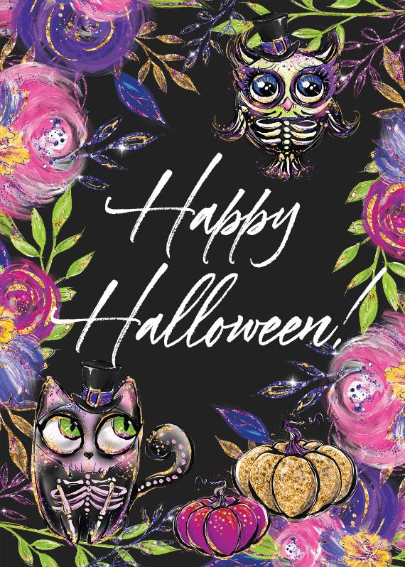 Skeleton cat - halloween card