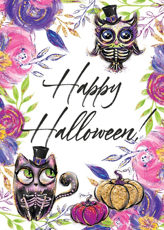Skeleton cat - halloween card