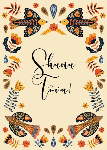Birds and flowers - rosh hashanah card