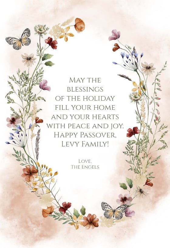 Blooms & butterflies -  tarjeta de la pascua judía