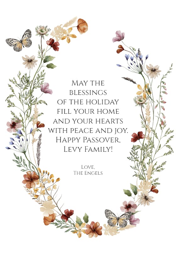 Blooms & butterflies -  tarjeta de la pascua judía