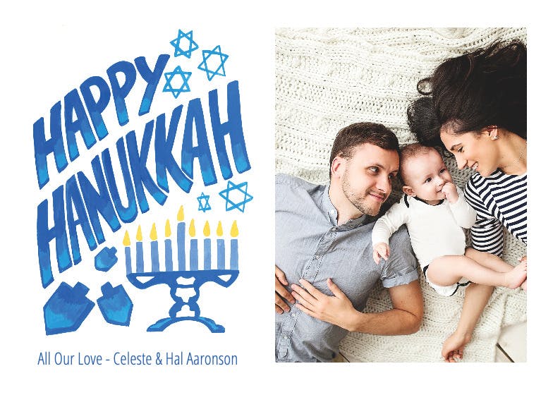 Blue hanukkah typography -  tarjeta de día festivo
